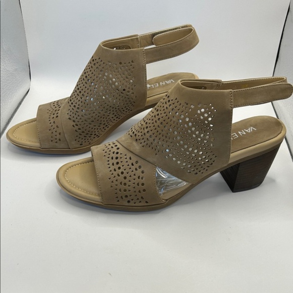 Van Eli Tan Perforated Wedge Sandals